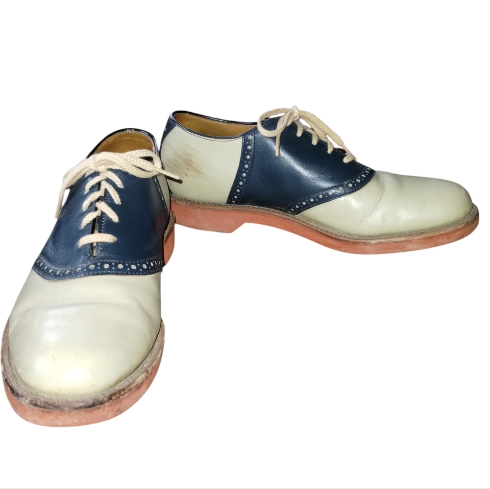 Vtg '87 Cole Haan USA Leather Oxford 2 Tone Saddle Shoes 7 D/B